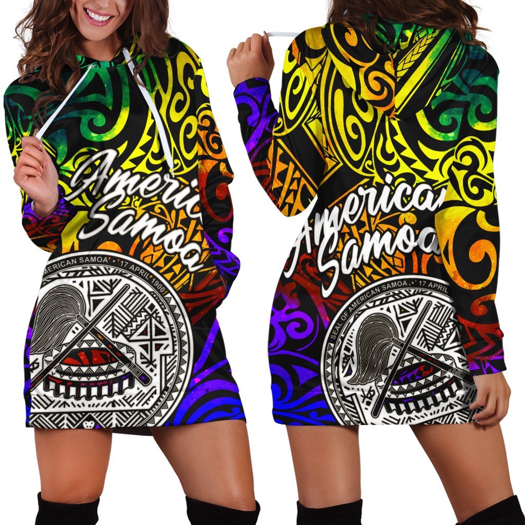 American Samoa Women Hoodie Dress - Rainbow Polynesian Pattern - Vibe Hoodie Shop