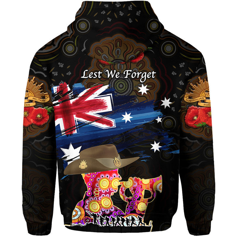 Australia Aboriginal ANZAC Zip Up And Pullover Hoodie Remembrance Vibes - Black LT8 - Vibe Hoodie Shop