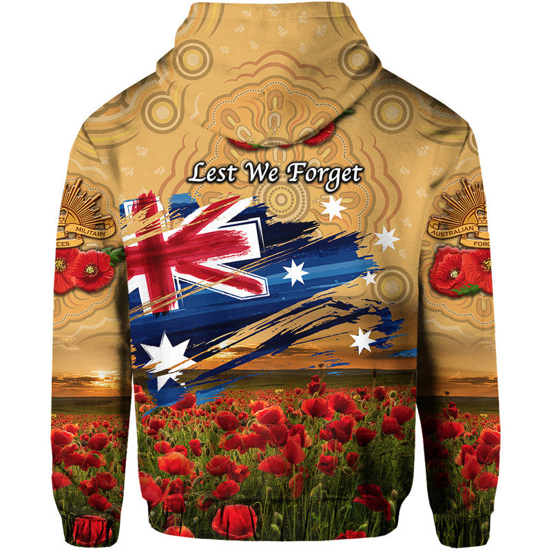 Australia Aboriginal ANZAC Zip Up And Pullover Hoodie Poppy Vibes - Gold LT8 - Vibe Hoodie Shop