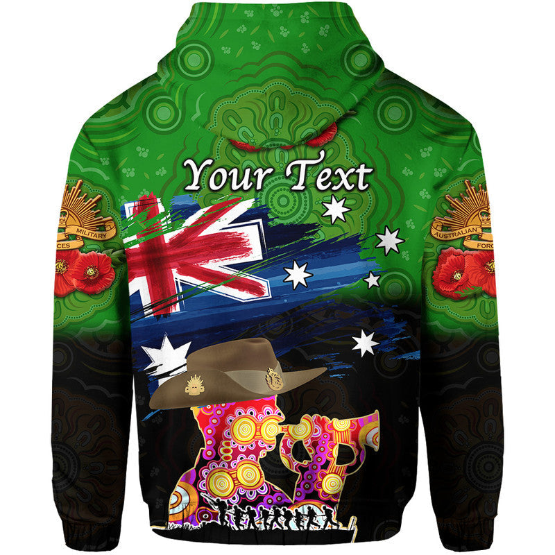 (Custom Personalised) Australia Aboriginal ANZAC Zip Up And Pullover Hoodie Remembrance Vibes - Green LT8 - Vibe Hoodie Shop