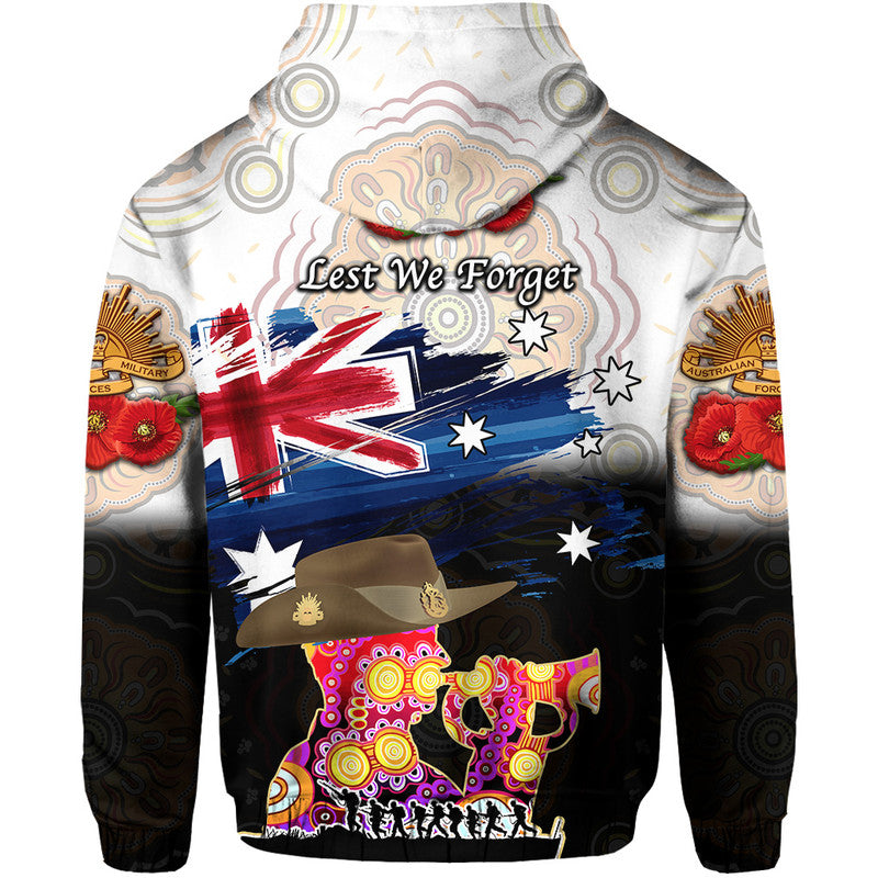 Australia Aboriginal ANZAC Zip Up And Pullover Hoodie Remembrance Vibes - White LT8 - Vibe Hoodie Shop