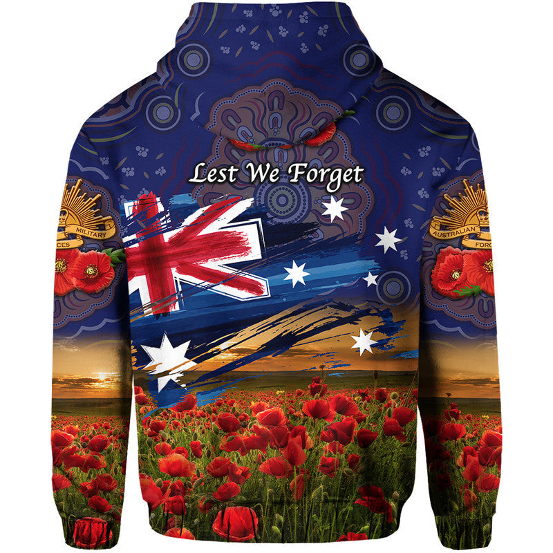 Australia Aboriginal ANZAC Zip Up And Pullover Hoodie Poppy Vibes - Navy LT8 - Vibe Hoodie Shop