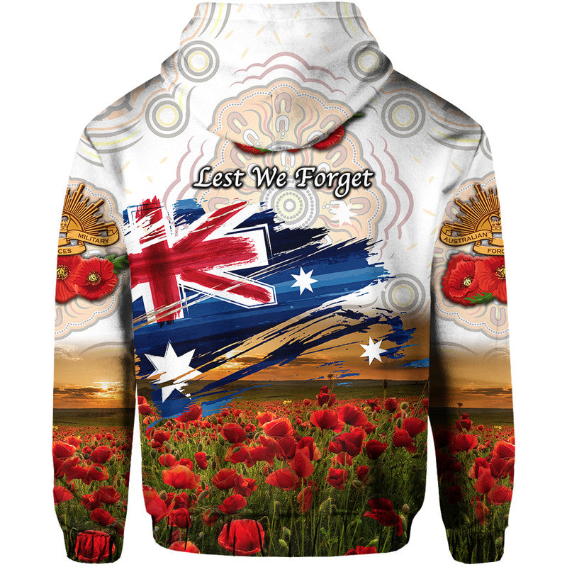 Australia Aboriginal ANZAC Zip Up And Pullover Hoodie Poppy Vibes - White LT8 - Vibe Hoodie Shop