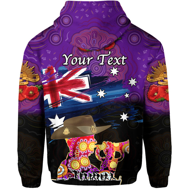 (Custom Personalised) Australia Aboriginal ANZAC Zip Up And Pullover Hoodie Remembrance Vibes - Purple LT8 - Vibe Hoodie Shop