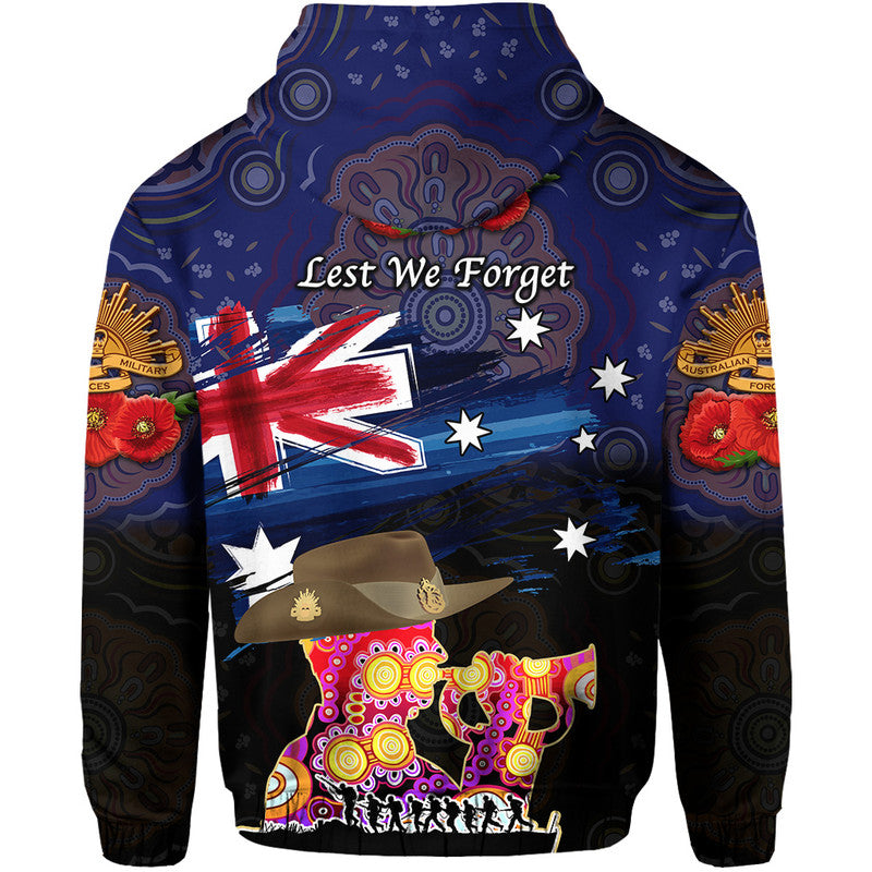 Australia Aboriginal ANZAC Zip Up And Pullover Hoodie Remembrance Vibes - Navy LT8 - Vibe Hoodie Shop