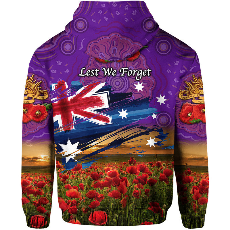 Australia Aboriginal ANZAC Zip Up And Pullover Hoodie Poppy Vibes - Purple LT8 - Vibe Hoodie Shop