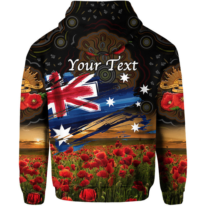 (Custom Personalised) Australia Aboriginal ANZAC Zip Up And Pullover Hoodie Poppy Vibes - Black LT8 - Vibe Hoodie Shop