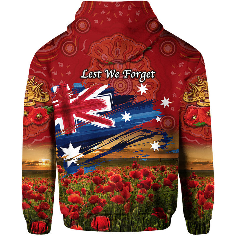 Australia Aboriginal ANZAC Zip Up And Pullover Hoodie Poppy Vibes - Red LT8 - Vibe Hoodie Shop