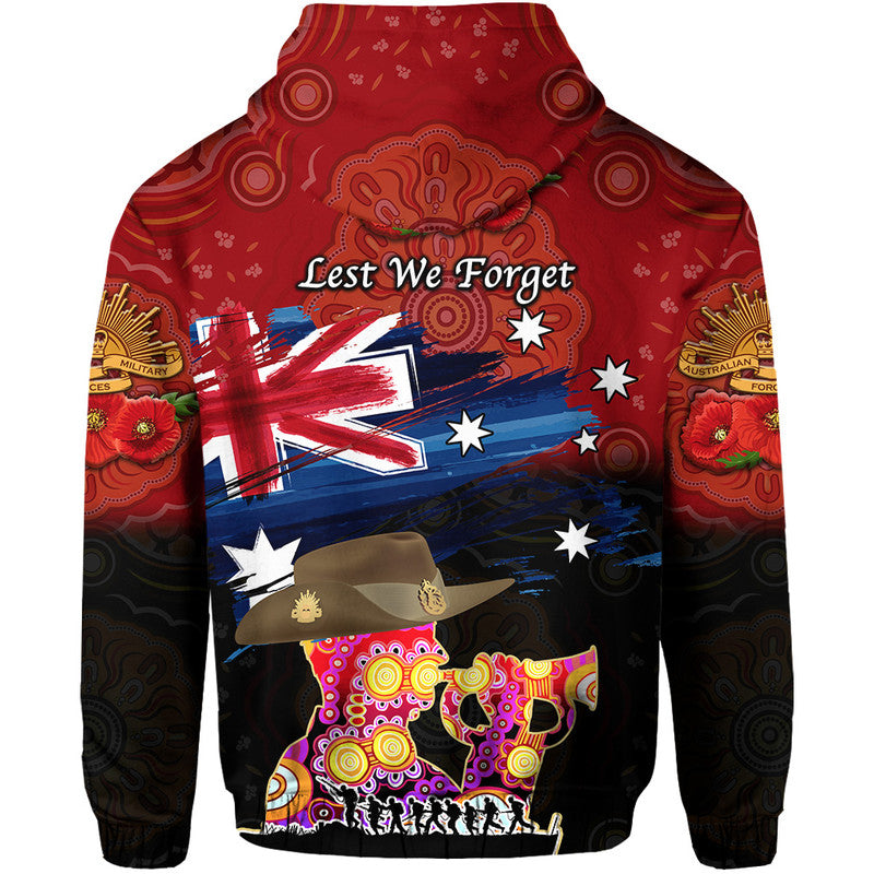 Australia Aboriginal ANZAC Zip Up And Pullover Hoodie Remembrance Vibes - Red LT8 - Vibe Hoodie Shop