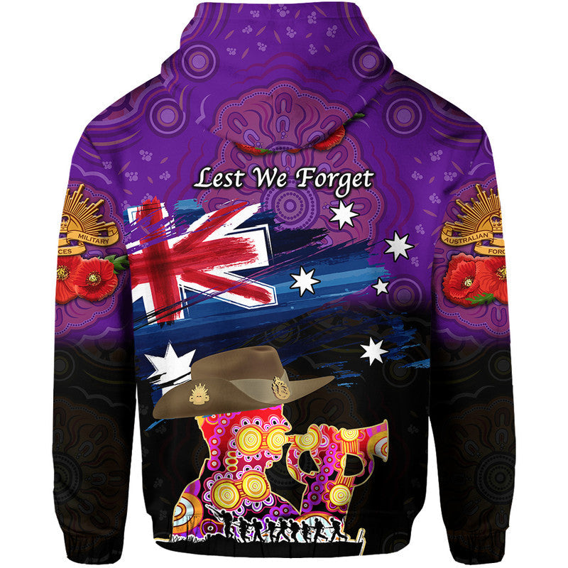 Australia Aboriginal ANZAC Zip Up And Pullover Hoodie Remembrance Vibes - Purple LT8 - Vibe Hoodie Shop