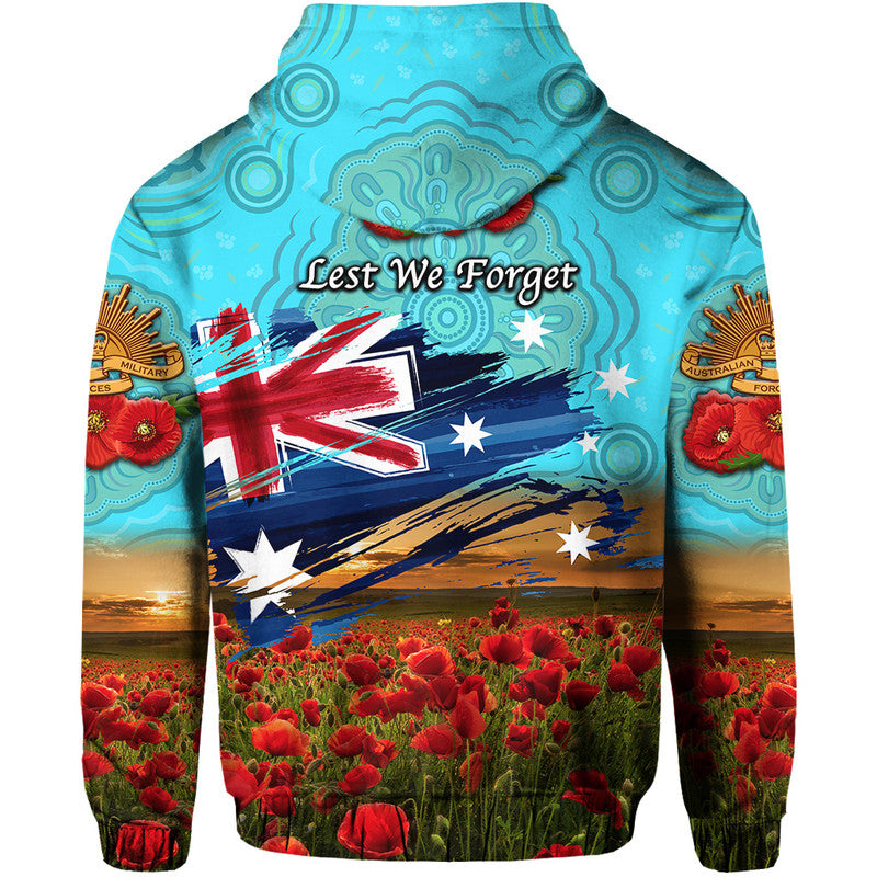 Australia Aboriginal ANZAC Zip Up And Pullover Hoodie Poppy Vibes - Blue LT8 - Vibe Hoodie Shop