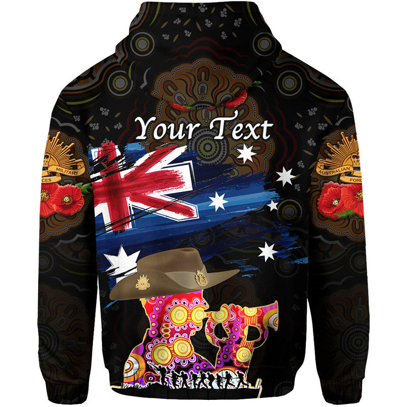 (Custom Personalised) Australia Aboriginal ANZAC Zip Up And Pullover Hoodie Remembrance Vibes - Black LT8 - Vibe Hoodie Shop