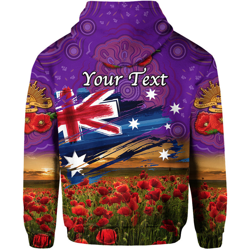 (Custom Personalised) Australia Aboriginal ANZAC Zip Up And Pullover Hoodie Poppy Vibes - Purple LT8 - Vibe Hoodie Shop