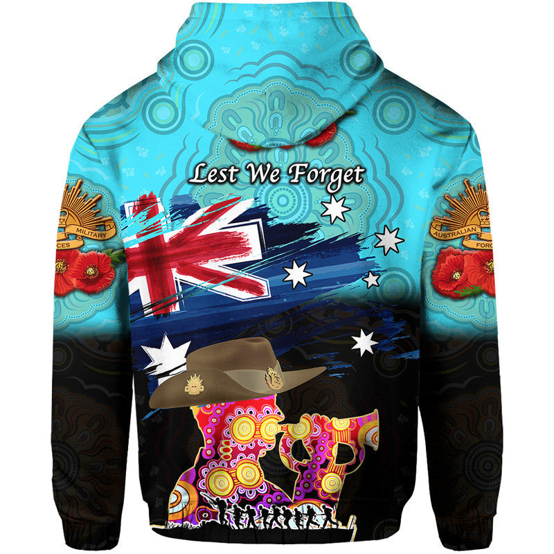 Australia Aboriginal ANZAC Zip Up And Pullover Hoodie Remembrance Vibes - Blue LT8 - Vibe Hoodie Shop