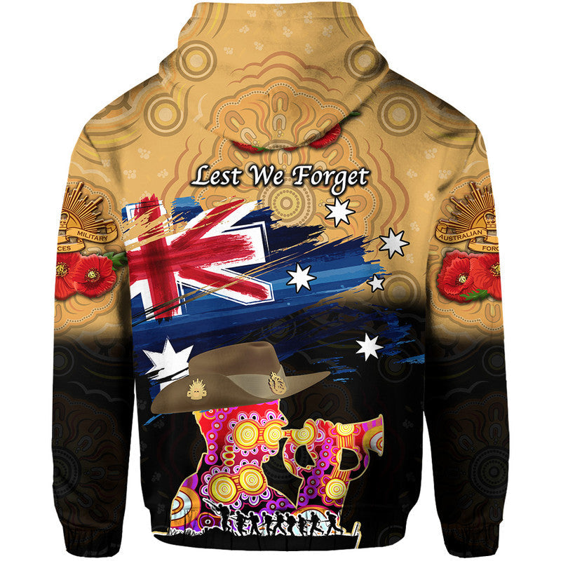 Australia Aboriginal ANZAC Zip Up And Pullover Hoodie Remembrance Vibes - Gold LT8 - Vibe Hoodie Shop