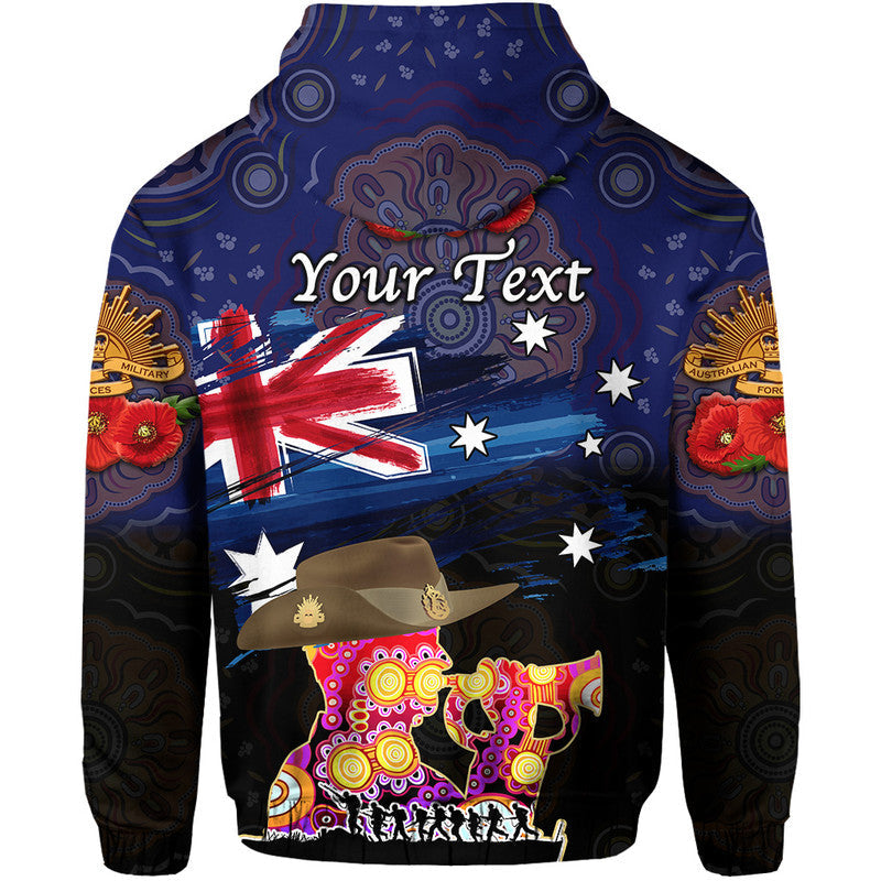 (Custom Personalised) Australia Aboriginal ANZAC Zip Up And Pullover Hoodie Remembrance Vibes - Navy LT8 - Vibe Hoodie Shop