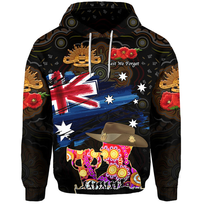 Australia Aboriginal ANZAC Zip Up And Pullover Hoodie Remembrance Vibes - Black LT8 - Vibe Hoodie Shop