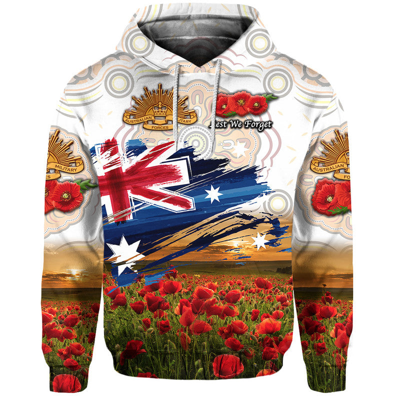 Australia Aboriginal ANZAC Zip Up And Pullover Hoodie Poppy Vibes - White LT8 - Vibe Hoodie Shop