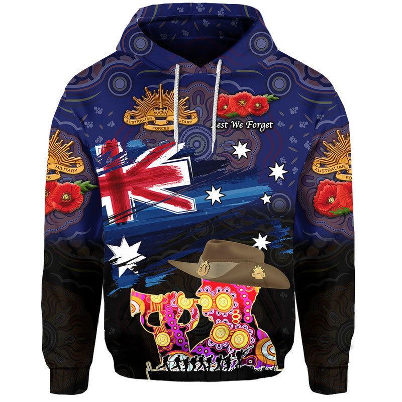 (Custom Personalised) Australia Aboriginal ANZAC Zip Up And Pullover Hoodie Remembrance Vibes - Navy LT8 - Vibe Hoodie Shop