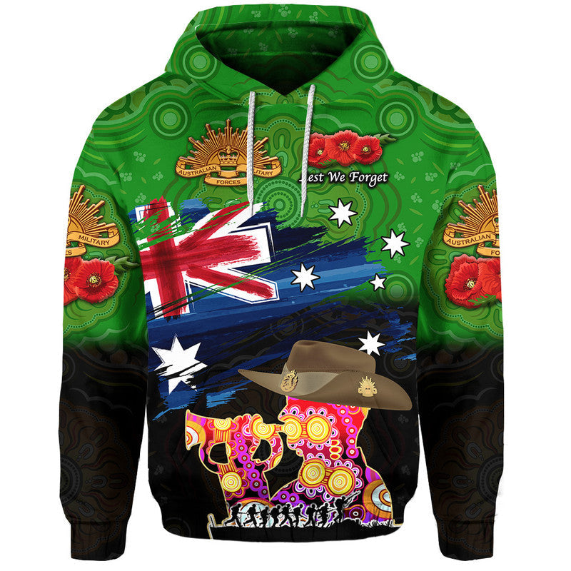 Australia Aboriginal ANZAC Zip Up And Pullover Hoodie Remembrance Vibes - Green LT8 - Vibe Hoodie Shop