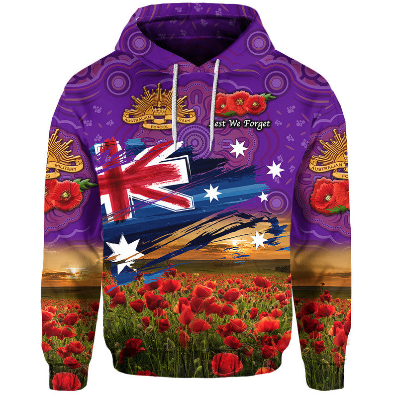 Australia Aboriginal ANZAC Zip Up And Pullover Hoodie Poppy Vibes - Purple LT8 - Vibe Hoodie Shop