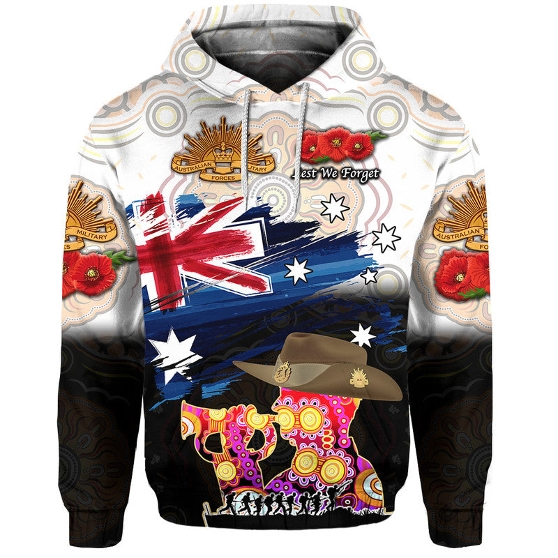 Australia Aboriginal ANZAC Zip Up And Pullover Hoodie Remembrance Vibes - White LT8 - Vibe Hoodie Shop