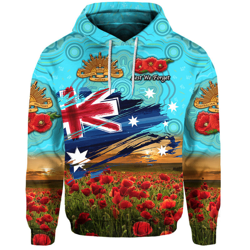 Australia Aboriginal ANZAC Zip Up And Pullover Hoodie Poppy Vibes - Blue LT8 - Vibe Hoodie Shop