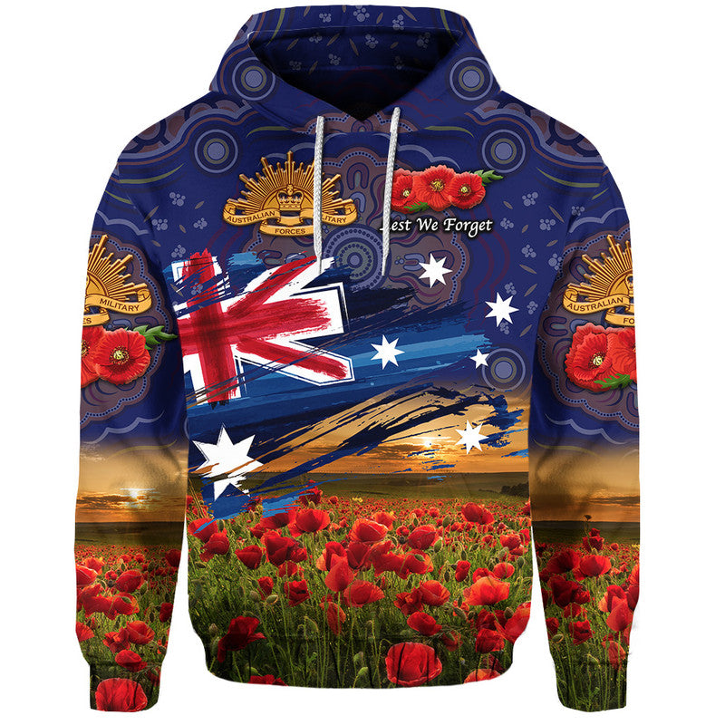 Australia Aboriginal ANZAC Zip Up And Pullover Hoodie Poppy Vibes - Navy LT8 - Vibe Hoodie Shop