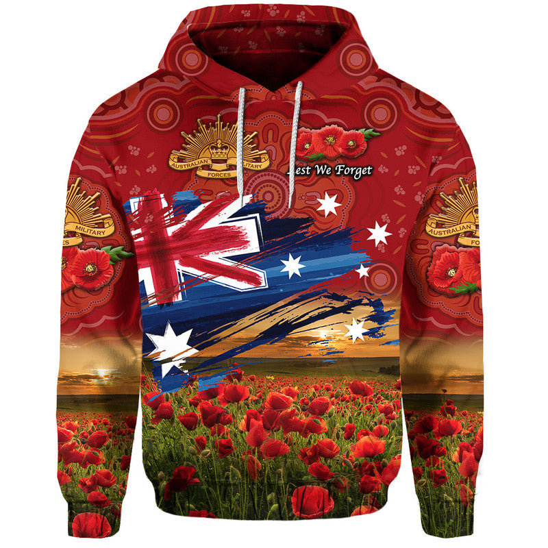 Australia Aboriginal ANZAC Zip Up And Pullover Hoodie Poppy Vibes - Red LT8 - Vibe Hoodie Shop