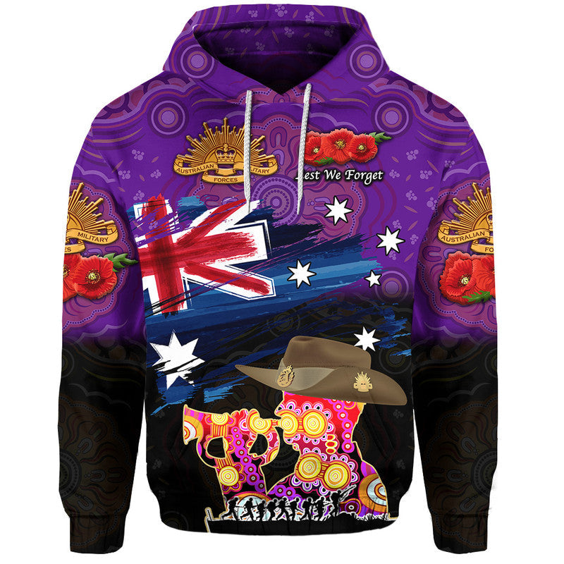 (Custom Personalised) Australia Aboriginal ANZAC Zip Up And Pullover Hoodie Remembrance Vibes - Purple LT8 - Vibe Hoodie Shop