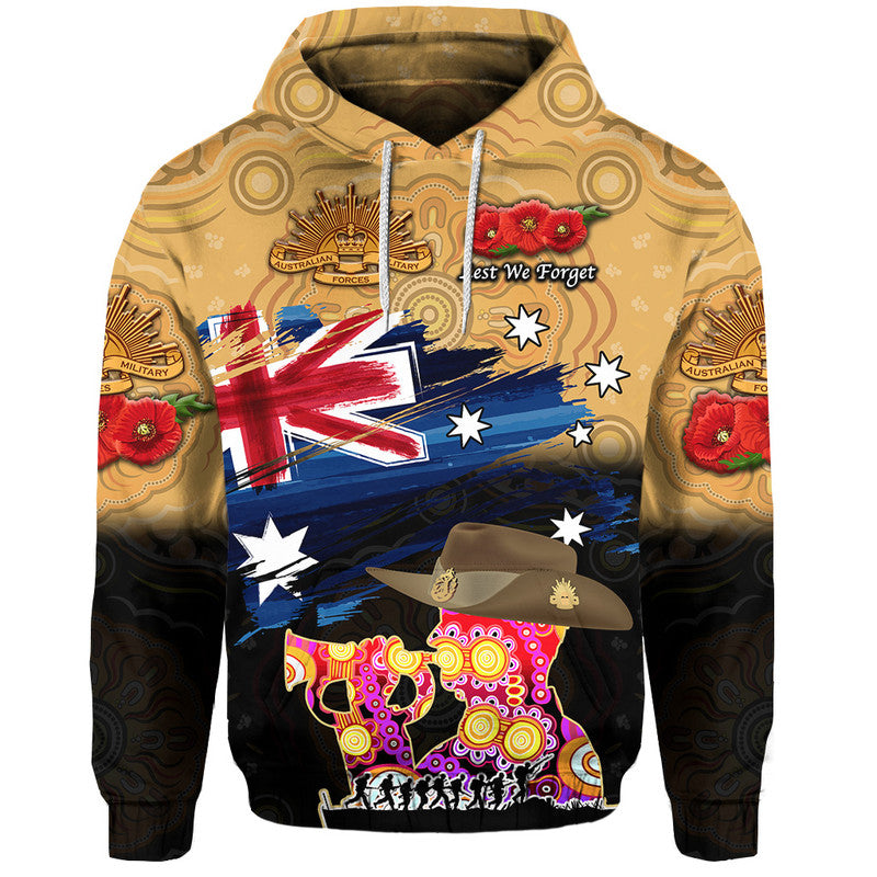 (Custom Personalised) Australia Aboriginal ANZAC Zip Up And Pullover Hoodie Remembrance Vibes - Gold LT8 - Vibe Hoodie Shop