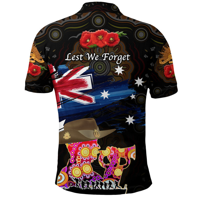 Australia Aboriginal ANZAC Polo Shirt Remembrance Vibes - Black - Vibe Hoodie Shop