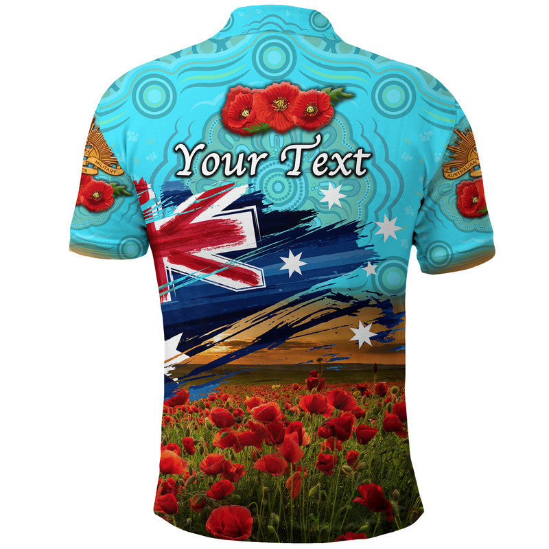 (Custom Personalised) Australia Aboriginal ANZAC Polo Shirt Poppy Vibes - Blue - Vibe Hoodie Shop