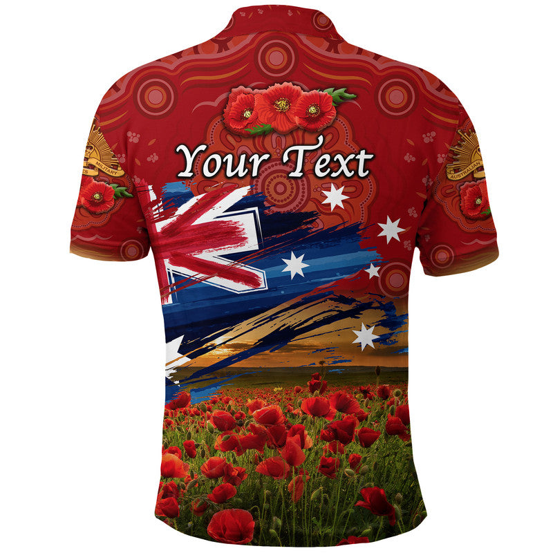 (Custom Personalised) Australia Aboriginal ANZAC Polo Shirt Poppy Vibes - Red - Vibe Hoodie Shop