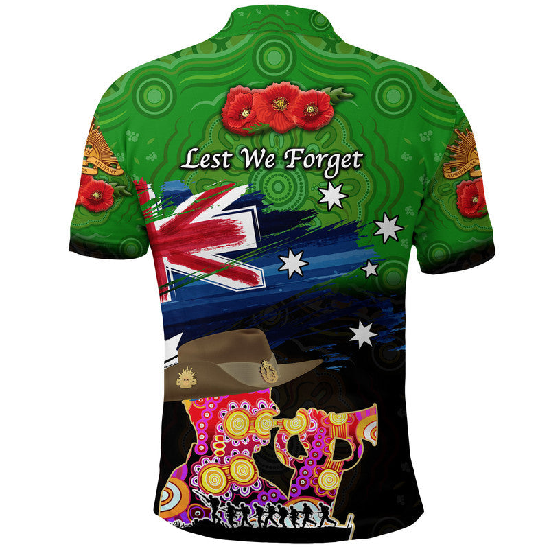 Australia Aboriginal ANZAC Polo Shirt Remembrance Vibes - Green - Vibe Hoodie Shop