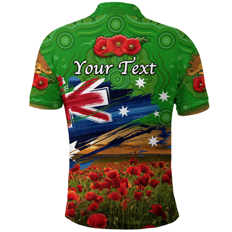 (Custom Personalised) Australia Aboriginal ANZAC Polo Shirt Poppy Vibes - Green - Vibe Hoodie Shop