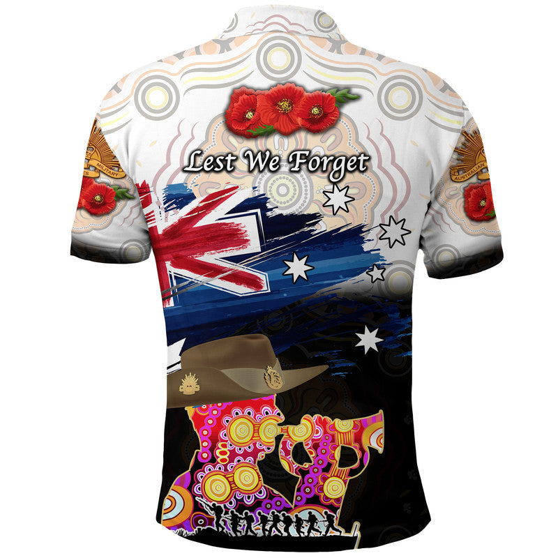 Australia Aboriginal ANZAC Polo Shirt Remembrance Vibes - White - Vibe Hoodie Shop