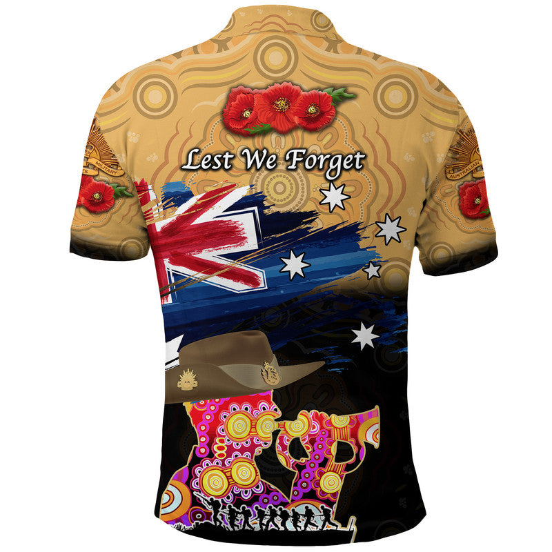 Australia Aboriginal ANZAC Polo Shirt Remembrance Vibes - Gold - Vibe Hoodie Shop