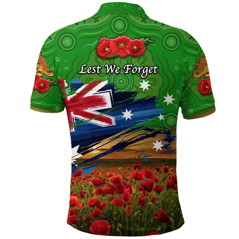 Australia Aboriginal ANZAC Polo Shirt Poppy Vibes - Green - Vibe Hoodie Shop