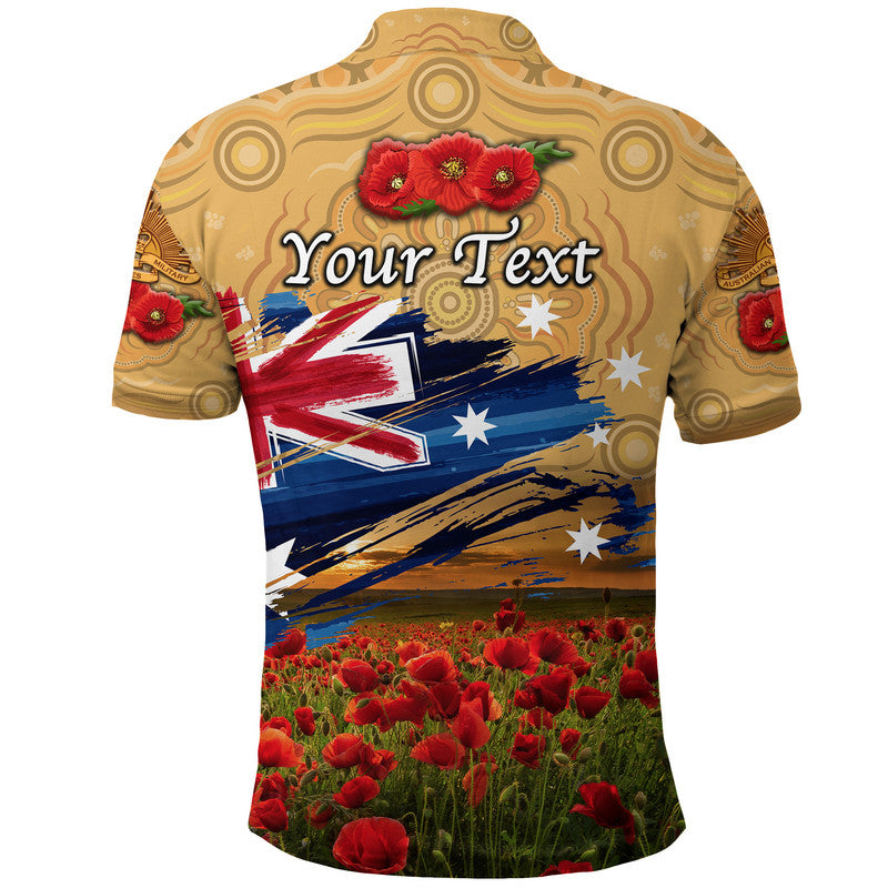 (Custom Personalised) Australia Aboriginal ANZAC Polo Shirt Poppy Vibes - Gold - Vibe Hoodie Shop