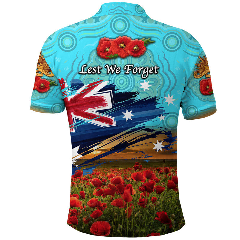 Australia Aboriginal ANZAC Polo Shirt Poppy Vibes - Blue - Vibe Hoodie Shop