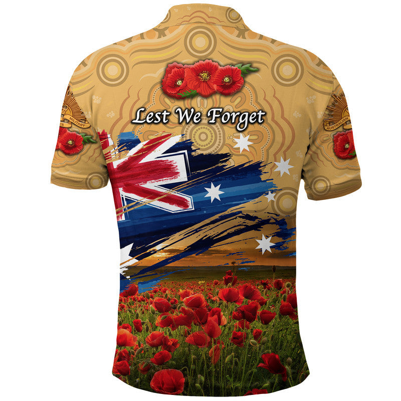 Australia Aboriginal ANZAC Polo Shirt Poppy Vibes - Gold - Vibe Hoodie Shop