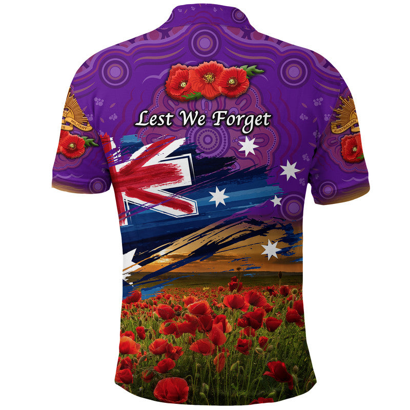 Australia Aboriginal ANZAC Polo Shirt Poppy Vibes - Purple - Vibe Hoodie Shop