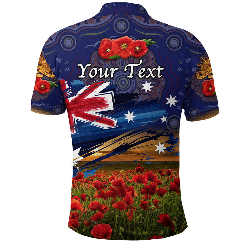 (Custom Personalised) Australia Aboriginal ANZAC Polo Shirt Poppy Vibes - Navy - Vibe Hoodie Shop