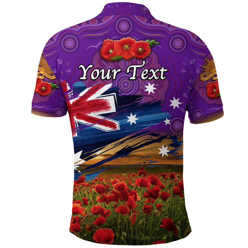 (Custom Personalised) Australia Aboriginal ANZAC Polo Shirt Poppy Vibes - Purple - Vibe Hoodie Shop