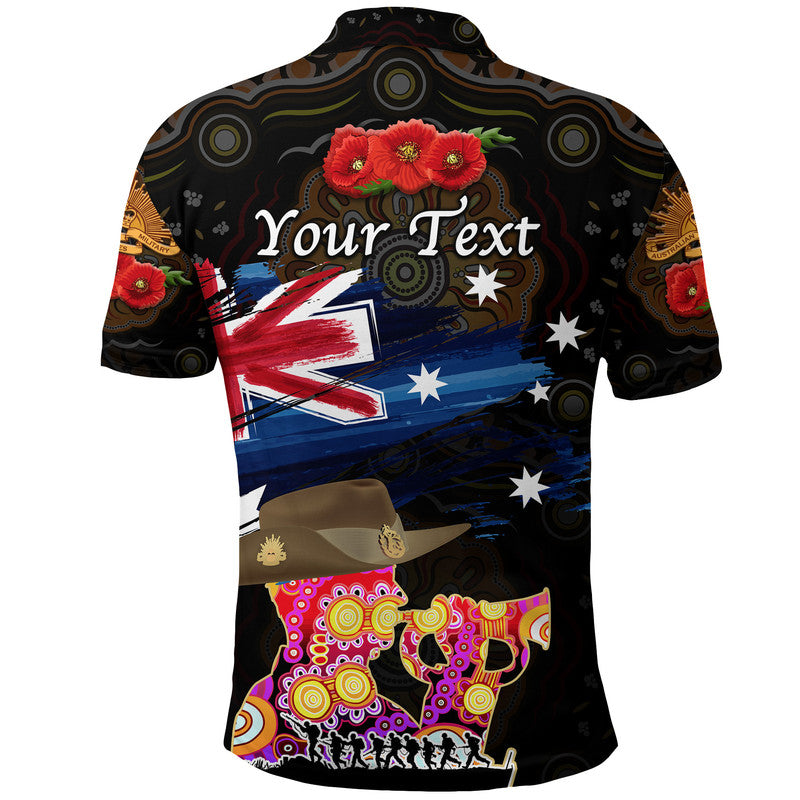 (Custom Personalised) Australia Aboriginal ANZAC Polo Shirt Remembrance Vibes - Black - Vibe Hoodie Shop