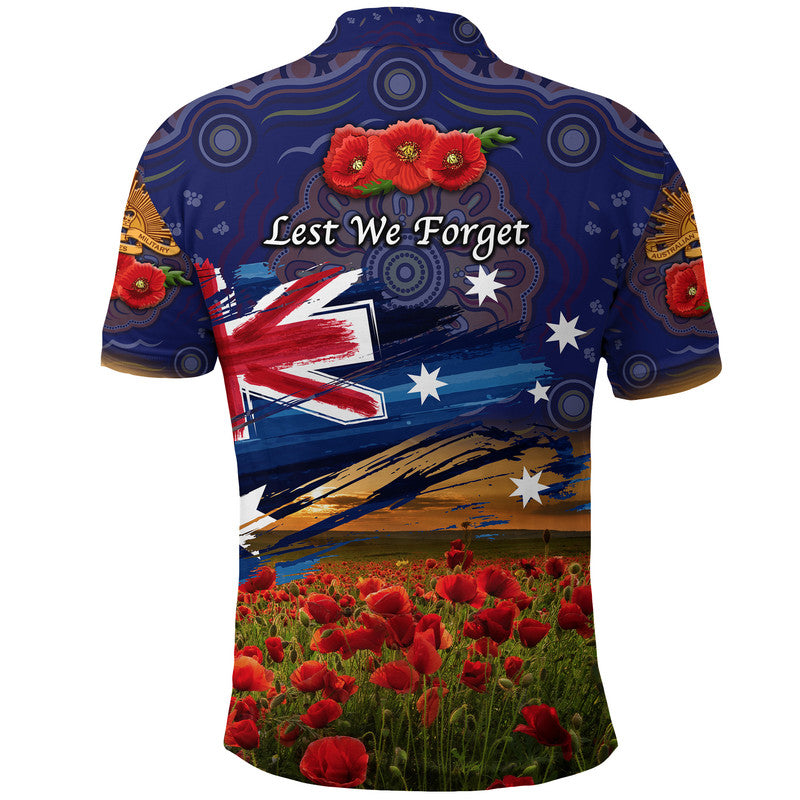 Australia Aboriginal ANZAC Polo Shirt Poppy Vibes - Navy - Vibe Hoodie Shop