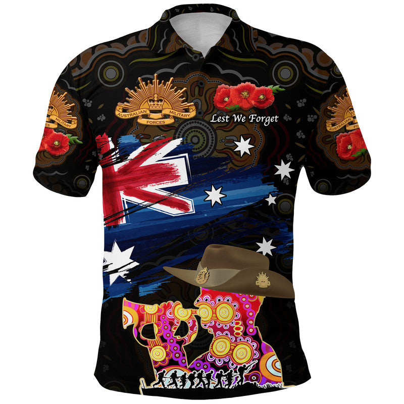 Australia Aboriginal ANZAC Polo Shirt Remembrance Vibes - Black - Vibe Hoodie Shop