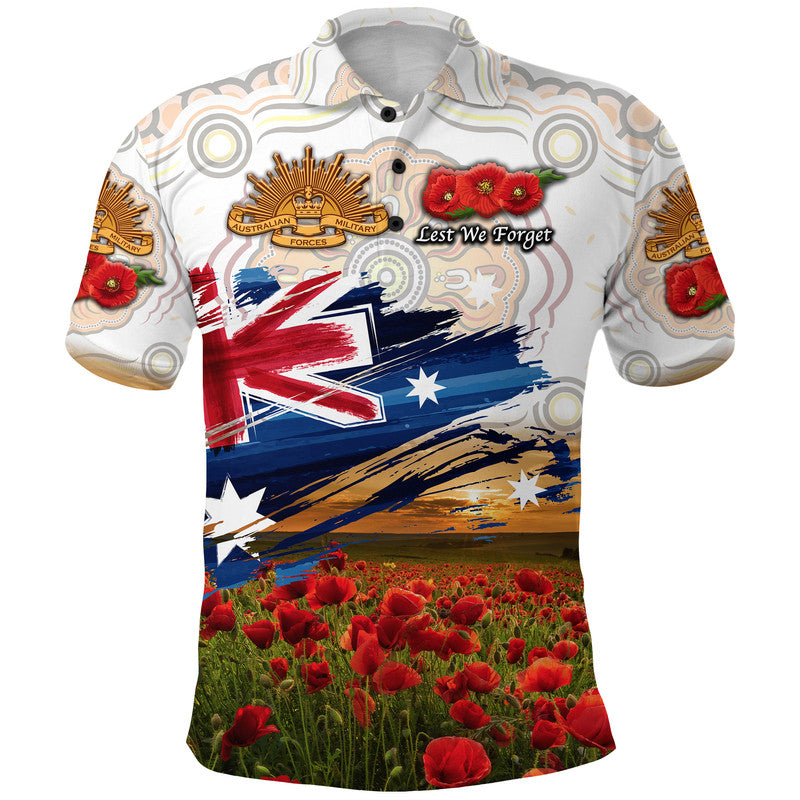 Australia Aboriginal ANZAC Polo Shirt Poppy Vibes - White - Vibe Hoodie Shop