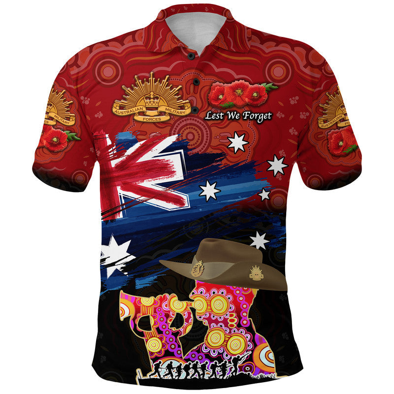 (Custom Personalised) Australia Aboriginal ANZAC Polo Shirt Remembrance Vibes - Red - Vibe Hoodie Shop